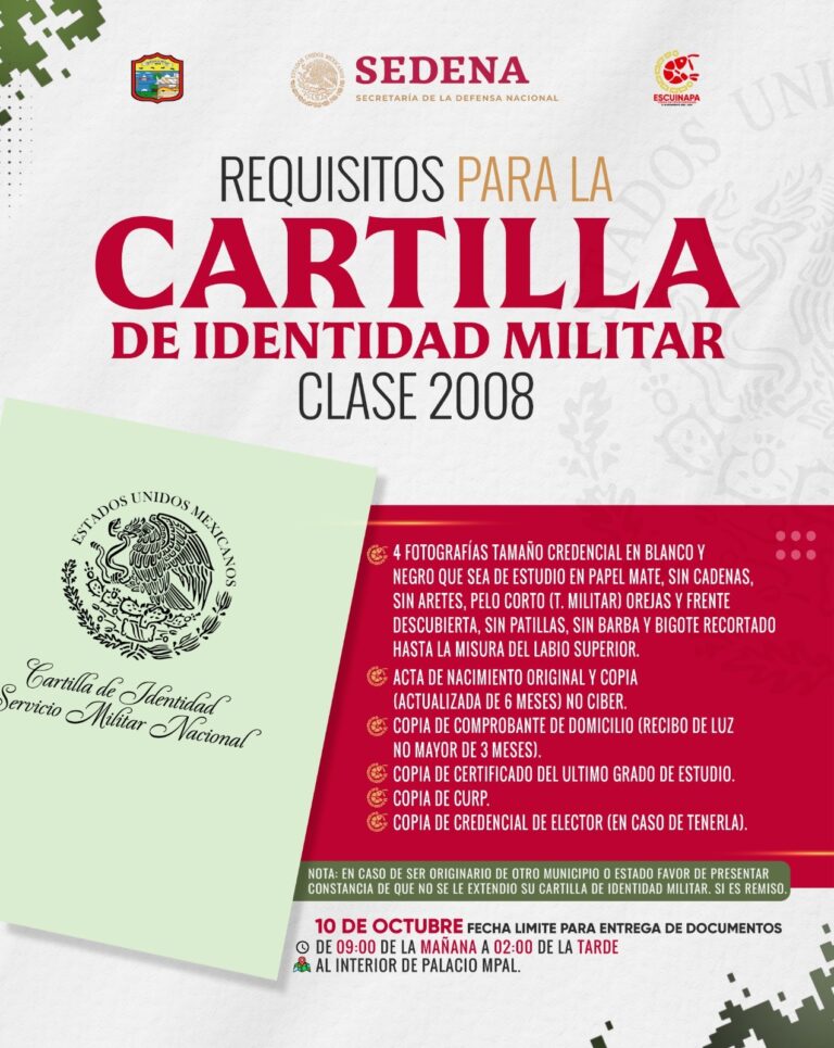 Convoca ayuntamiento de Escuinapa a jóvenes de la clase 2008 a tramitar su cartilla de identidad militar